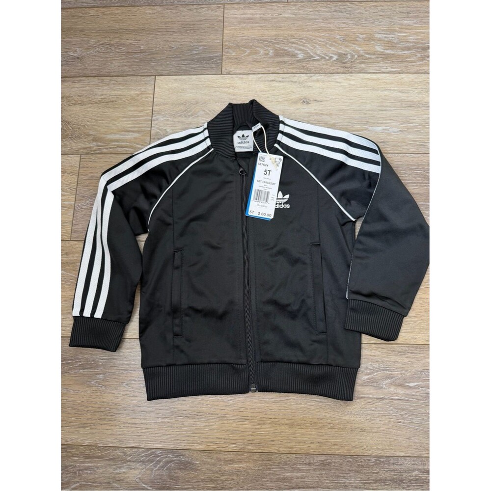 NWT adidas Kids Black Track Jacket with White Stripes Sz 5